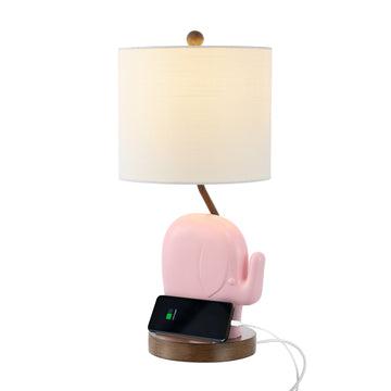 Ellie Bohemian Designer Iron/Resin Elephant LED Kids Table Lamp with Phone Stand and USB Charging Port - JONATHAN Y